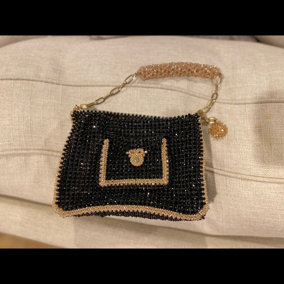 Gorgeous Black and Gold Fully Beaded Gem Clutch Shoulder Bag - Picture 5 of 14